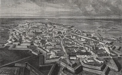 Miasto Lille na północy Francji - rycina w „La France illustree: geographie, histoire, administracja statystyczna” autorstwa V.A. Słodowo-Brązowy. 1884