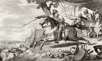Lothair (941-86) prowadzi swoją armię do bitwy, z „Histoire de France” Colarta, wydanej ok. 1840 r.