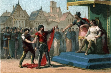 Louis 1er dit Le Debonnaire (814-840) został zdegradowany i ogołocony przez swoich synów z cesarzy. Chromolitografia około 1890 r.