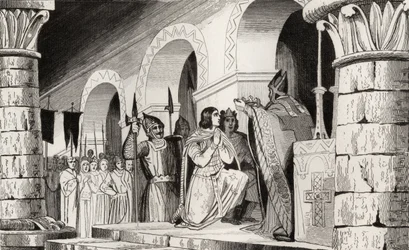 Ludwik III (863-82) i Carloman (865-84) koronowani razem, z „Histoire de France” Colarta, wydana ok. 1840