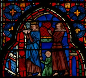 Ludwik IX niosący relikwie do Sainte-Chapelle, w asyście Roberta Dartois, 1246-48