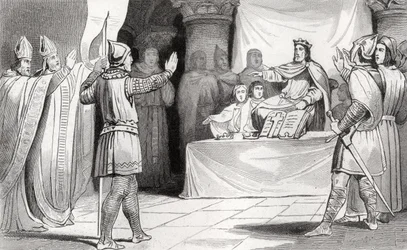 Ludwik I (778-840) Pobożny na dworze, z „Histoire de France” Colarta, wydana ok. 1840 r.