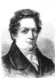 Louis Jacques Thenard (1777-1857), francuski chemik, odkrył bor i utlenioną wodę. Grawerowanie 1867