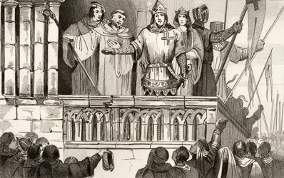 Ludwik VII (1120-80) Młody podnosi poparcie dla drugiej krucjaty w 1144, z „Histoire de France” Colarta, wydanej ok. 1840