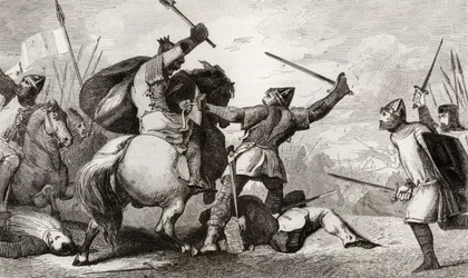 Ludwik VI (1081-1137) Wielki walczy z Anglikami w bitwie pod Brenneville, z „Histoire de France” Colarta, wydanej ok. 1840 r.