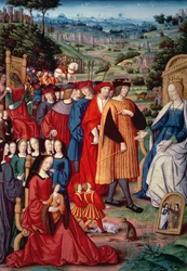 Ludwik XII, kardynał Georges z Amboise (1462-1515), Anna z Bretanii i Claude z Francji, z Remedies and Fortunes Petrarki, 1503