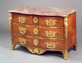 Komoda Ludwika XV autorstwa Francois Garnier c.1730 (ormolu i intarsja na tulipanowiec)
