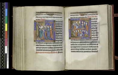 MS 300 f.207v-208r, Suffrage to Virgins and Suffrage to All Saints, z Psałterza i Godzin Izabeli Francuskiej, Paryż, ok. 1265-70 (pióro i tusz oraz tempera na pergaminie)