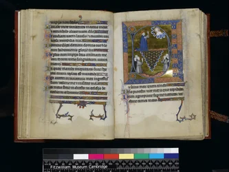 MS 300 f25v-26r, Dawid modli się do Boga, z Psałterza i Godzin Izabeli Francuskiej, Paryż, c.1265-70