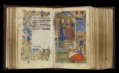 MS 39-1950 f.60v-61r Nawiedzenie (złoty, srebrny i kolorowy tusz na pergaminie)
