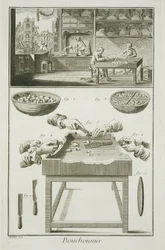Produkcja korków do butelek, z Encyclopedie des Sciences et Metiers autorstwa Denisa Diderota (1713-84) opublikowanej ok. 1770 r.