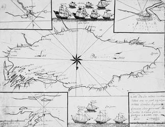 Mapa jeziora Ontario z flotą angielską i francuską