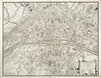 Mapa Paryża, z Atlasu Paryża autorstwa Jean de la Caille, 1714
