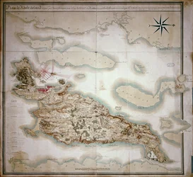 Mapa Rhode Island w czasie jej okupacji 1780-81 przez armię francuską na rozkaz Jean-Baptiste de Vimeur (1725-1807) hrabiego Rochambeau