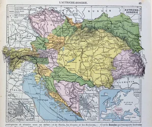 Mapa Austro-Węgier, ilustracja z francuskiego szkolnego podręcznika geografii, 1905