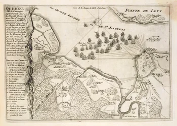 Mapa oblężenia Quebecu przez flotę brytyjską, 1670