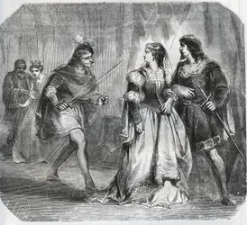 Marguerite de Baviere, księżna Burgundii (1363-1423) i królowa Izabela (Isabelle, Elżbieta) z Baviere (1371-1435) osobno Ludwik I Walezyjski, książę Orleanu (1372-1407) i Jean Sans Ppeur, książę Burgundii ( 1371-1419), którzy walczą o rząd