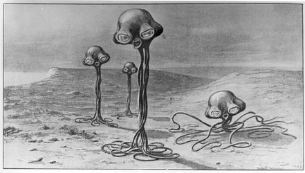 Marsjanie, ilustracja z „Wojny światów” H.G. Wellsa (1866-1946)