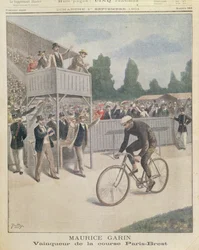 Maurice Garin (1871-1957) mistrz wyścigu Paryż-Brześć, z Le Petit Journal, 1 września 1901