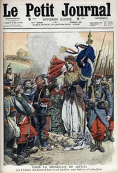 Medal dla weteranów wojny 1870-1871: alegoria Francji oddająca sprawiedliwość bohaterom przeszłości - „Le Petit Journal” z 19 grudnia 1909 (rycina)
