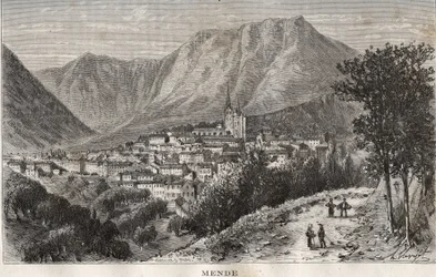 Mende - Lozere w regionie Langwedocja-Roussillon - rycina w „La France illustrée: geografia, historia, administracja statystyczna” autorstwa V.-A. Słodowy Brąz. 1884
