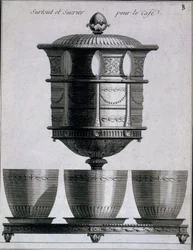 Metaloplastyka: zestaw do kawy z łyżeczkami i pojemnikiem na cukier, 1780-96