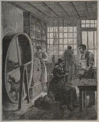 Metier i rzemieślnik: sklep ze sztućcami na prowincji w XIX wieku. Grawer z 1885 roku w „Les arts et metiers illustres” Adolphe BITARD.