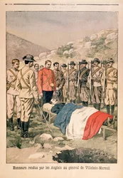 Odznaczenia wojskowe oddane generałowi Georgesowi de Villebois-Mareuil (1847-1900) przez Brytyjczyków na cmentarzu Boshof, ilustracja z Le Petit Journal, 29 kwietnia 1900