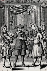Skąpiec, rycina z dzieła Moliera, pseudonim Jean-Baptiste Poquelin (1622-1673) - Scena de la piece Moliera L