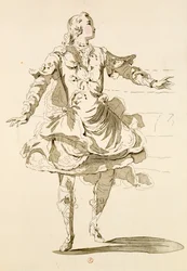 Monsieur Jeliotte jako Pigmalion, w Bygmalionie, libretto Lamotte, skomponowane przez Jean-Philippe Rameau (1683-1764) 1748 (kolorystyka)