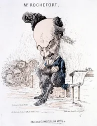 Monsieur Rochefort w poszukiwaniu artykułów Untel. Karykatura o Rochefort i Gminie.