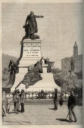 Pomnik Leona Gambetty (1838-1882) autorstwa Alexandre FALGUIERE (1831-1900) - Cahors - grawerowanie w „” PATRIE”” - PECTUREQUIRE OPIS FRANCJI W 6 TOMACH LUCIENA HUARDA - koniec XIX wieku