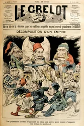 Konająca Turcja i obce mocarstwa walczące o jego buty, okładka „Le Grelot” 21.02.1897.