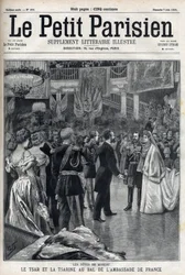 Moskiewskie uroczystości: car Rosji Mikołaj II (1868-1918) i caryca Aleksandra Fiodorowna Romanowa (1872-1918) na balu ambasady francuskiej w „Le petit Parisien””