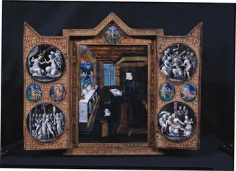Gabinet żałobny ze scenami z życia Chrystusa i atrybutami Henryka II (1519-59) i Katarzyny Medycejskiej (1519-89) (emalia i drewno)