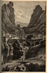 Moustiers-Sainte-Marie (Moustiers Sainte Marie) - Alpes-de-Haute-Provence - grawerowanie w „” PATRIE” - PIQUE OPIS FRANCJI W 6 TOMACH WG LUCIENA HUARDA - koniec XIX wieku