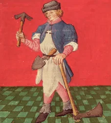 Ms.3066 fol.42 v The Blacksmith, z Le Livre des Echecs Moralises autorstwa Jacques de Cessoles