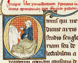 Ms 1003 fol.79 Lekarz diagnozujący pacjenta z Oeuvres de Galien Klaudiusza Galenusa (ok. 130-c.201)