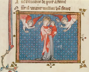 Ms 1044 fol.68v Dziewica i Dzieciątko z aniołami niosącymi kadzielnice, z Ovide Moralise napisanej przez Chretiana Legouais