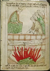 Ms 108 fol.213 Męczeństwo św. Wawrzyńca w 258 r., z Biblii