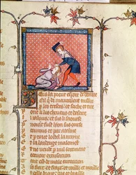 Ms 1126 f.66r Przemoc zazdrości, z Roman de la Rose c.1487-95)