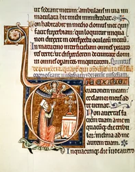 Ms 1186 f.122v Iluminowana strona, z Psałterza św. Ludwika i Blanche z Kastylii, 1225-1250
