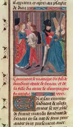 Ms 149 t.3 fol.105 Ślub Baldwina VI i Marii, córki hrabiego Szampanii, z Histoire des Nobles Princes de Hainaut, przez Jacques de Guise