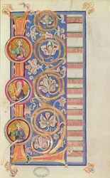 Ms 14 fol.23 Historyczny inicjał L z medalionami, od ewangeliarza