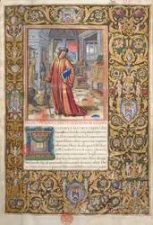 pani 1581 f. 001 Flawiusz Flawiusz w swoim gabinecie, ilustracja do Prologu Starożytności Żydów (Antiquitates Judaicae) autorstwa Flawiusza Flawiusza, c.1503