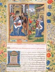 pani 1581 f. 154 Ilustracja z Księgi VIII (Od śmierci Dawida do śmierci Achaba), rozdział 1 Starożytności Żydów (Antiquitates Judaicae) Flawiusza Flawiusza – Jak Salomon, kiedy on