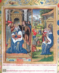 pani 1581 f. 154 Ilustracja z Księgi VIII (Od śmierci Dawida do śmierci Achaba), rozdział 1 Starożytności Żydów (Antiquitates Judaicae) Flawiusza Flawiusza – Jak Salomon, kiedy on