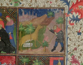 Ms 1595 Romulus i Remus karmione przez wilka, z Dicta et Facts Memorabilia, c.1475