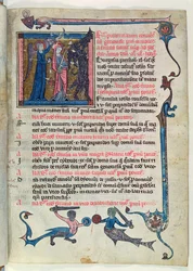Ms 16261 fol.13v St Genevieve walczący z demonem przy pomocy anioła, z Censier de lAbbaye Sainte-Genevieve
