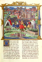 Ms 18 fol.19r Przybycie hrabiego Charolais i jego armii na oblężenie Paryża, z Memoires de Philippe de Comminnes, 1489-98